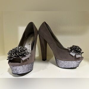 Aldo Elegant Gray Platform Heels with Embellishments